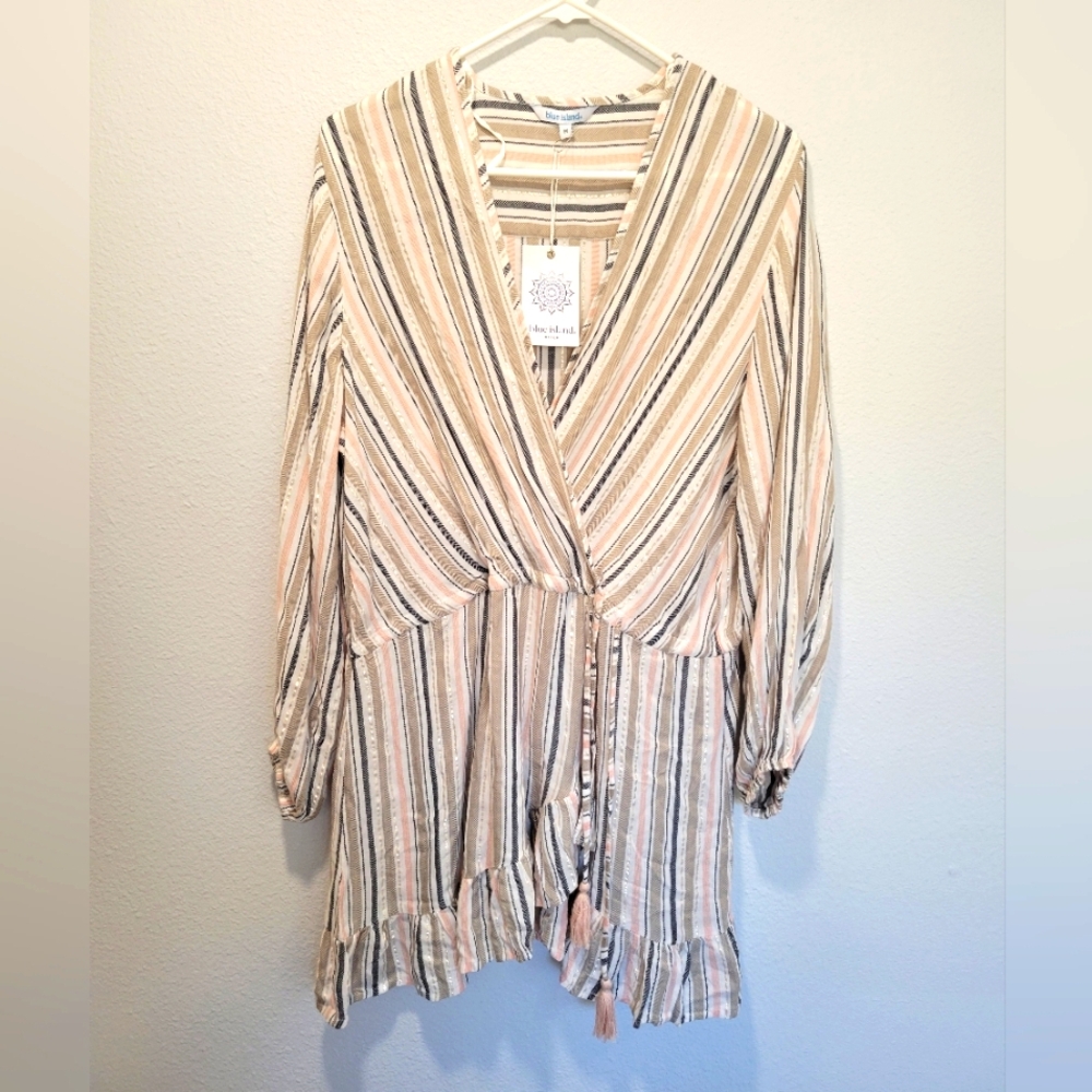 Blue Island - Striped Long Sleeve Sundress‎ Bathing Suit Cover- Size Medium